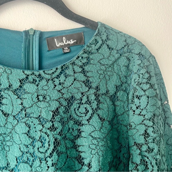 Lulus Dark Green Lace Dress Bell Sleeves - Picture 5 of 8